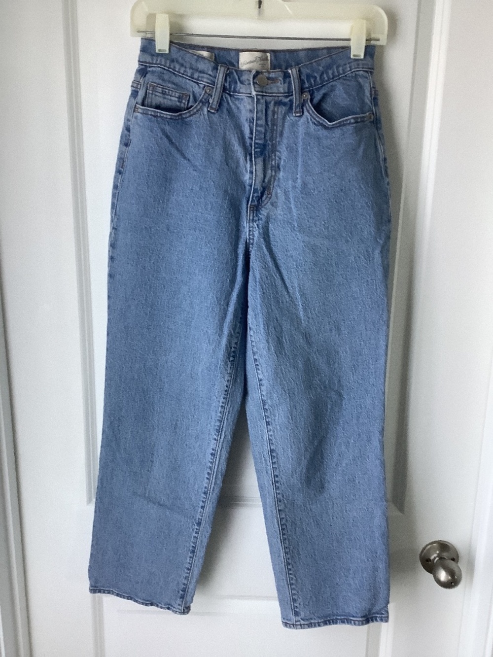 Denim blue jeans.